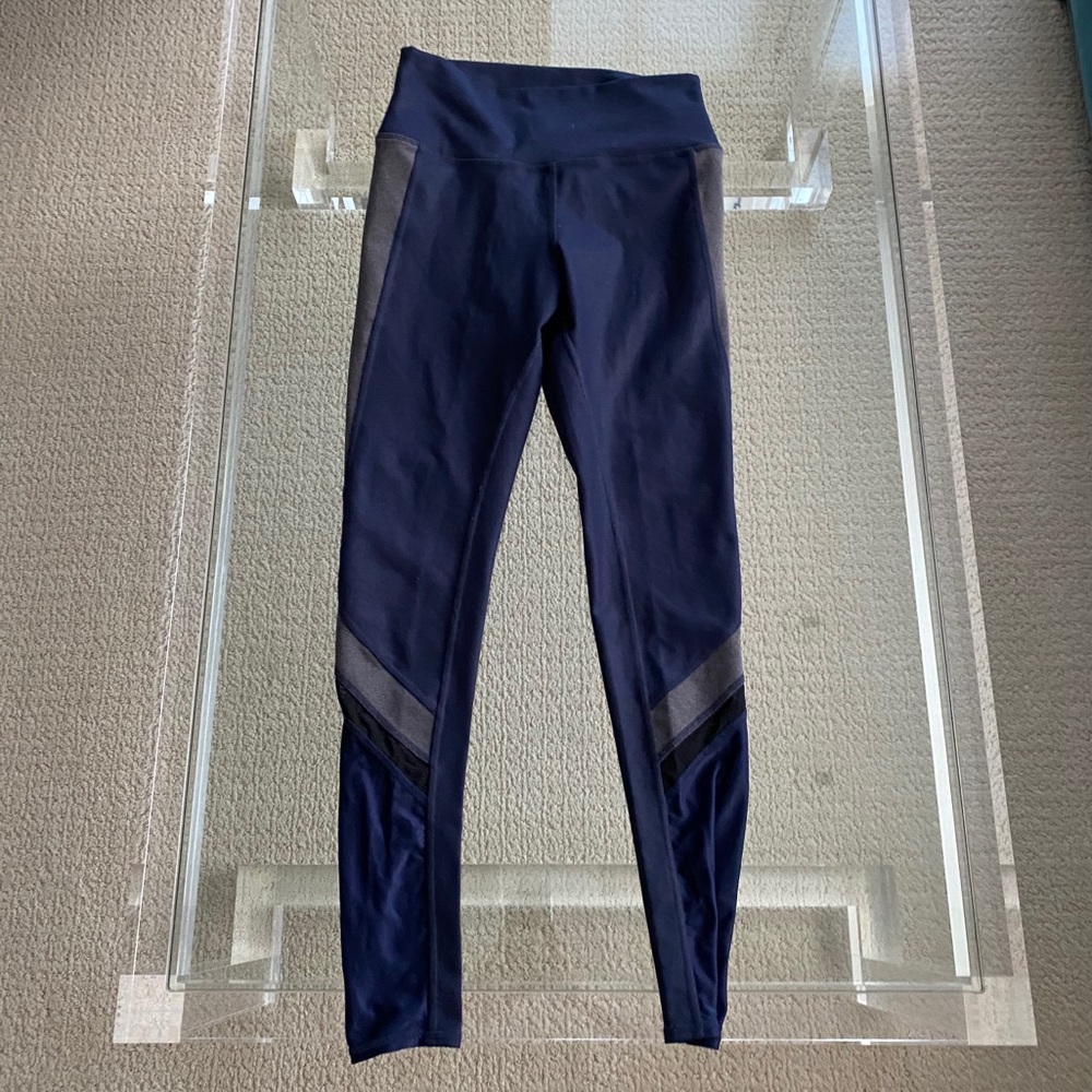 ALO Yoga Navy Blue High-Waist Leggings with Mesh Insets